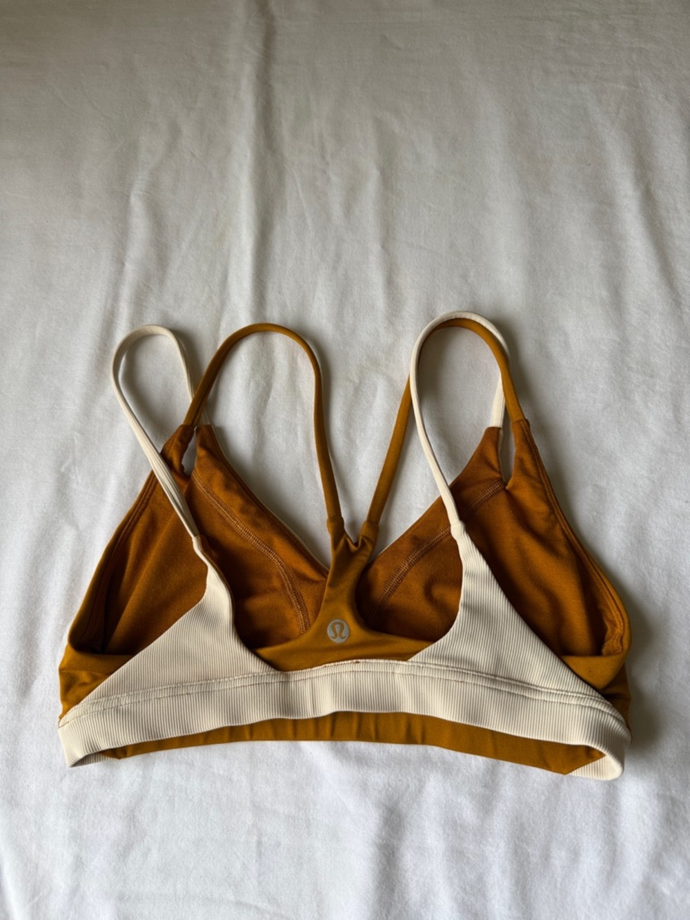 lululemon athletica V-Neck Contrast Trim Sports Bra - Mustard & Cream - Picture 4 of 8